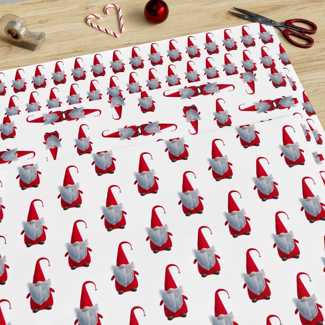 Cute Christmas Gnome Wrapping Paper Sheets (A cute Christmas gnome all dressed in red with a tall pointed hat upon his head. Perfect!)