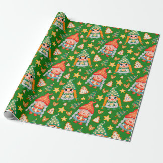 Cute Christmas Gnomes and Gingerbread Cookies Wrapping Paper