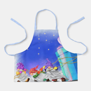 Cute Christmas Gnomes Bring A Great Gift - Drawing Apron