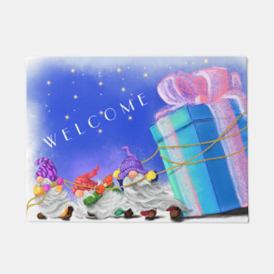 Cute Christmas Gnomes Bring A Great Gift - Drawing Doormat