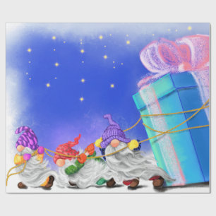 Cute Christmas Gnomes Bring A Great Gift - Drawing Wrapping Paper