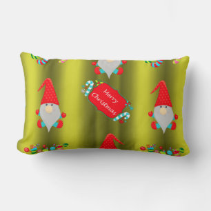 Cute Christmas Gnomes Chartreuse Green Christmas Lumbar Cushion