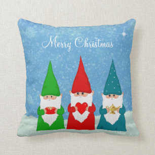 Cute Christmas Gnomes Dressed in Blue Red &  Green Cushion