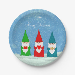 Cute Christmas Gnomes Dressed in Blue Red &  Green Paper Plate