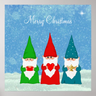 Cute Christmas Gnomes Dressed in Blue Red &  Green Poster