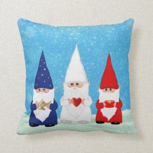 Cute Christmas Gnomes Dressed in Blue Red & White Cushion