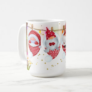 CUTE CHRISTMAS GNOMES HANGING IN HOLIDAY HATS COFFEE MUG