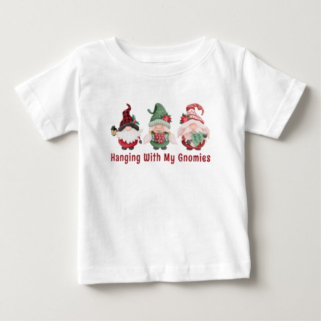 Cute Christmas Gnomes Holiday Baby T-Shirt (Front)