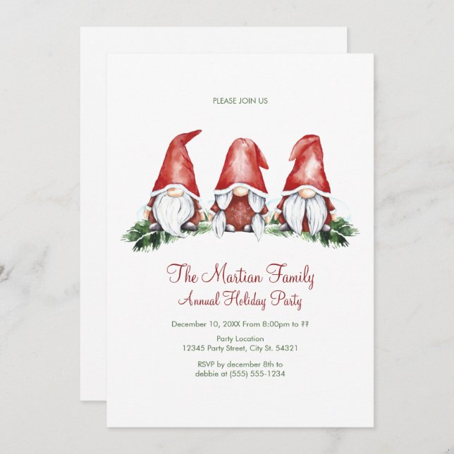 Cute Christmas Gnomes, Holiday Party Invitations (Front/Back)