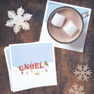 Cute Christmas Gnomes in Snow NOEL Holiday Party Napkin