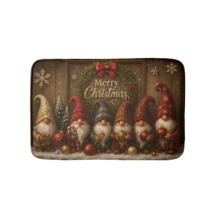 Cute Christmas Gnomes Merry  Bath Mat