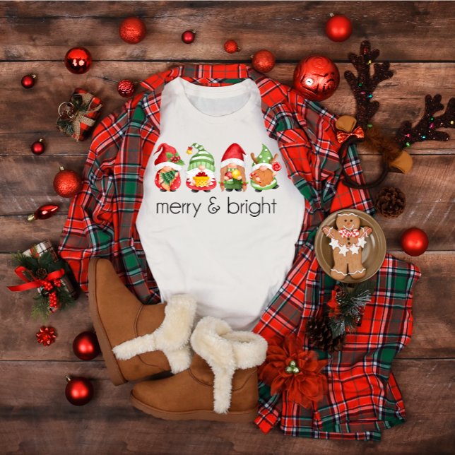 Cute Christmas Gnomes Merry & Bright T-Shirt (Creator Uploaded)
