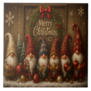 Cute Christmas Gnomes Merry Ceramic Tile