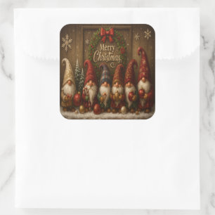 Cute Christmas Gnomes Merry Square Sticker