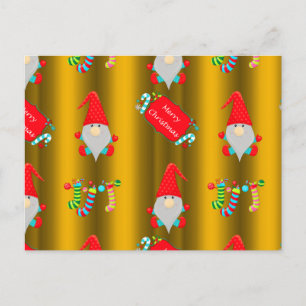 Cute Christmas Gnomes on Gold Postcard