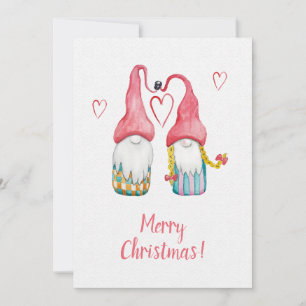 Cute Christmas Gnomes Twins Watercolor Art