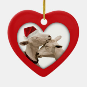 Cute Christmas Goat Couple Ceramic Tree Decoration