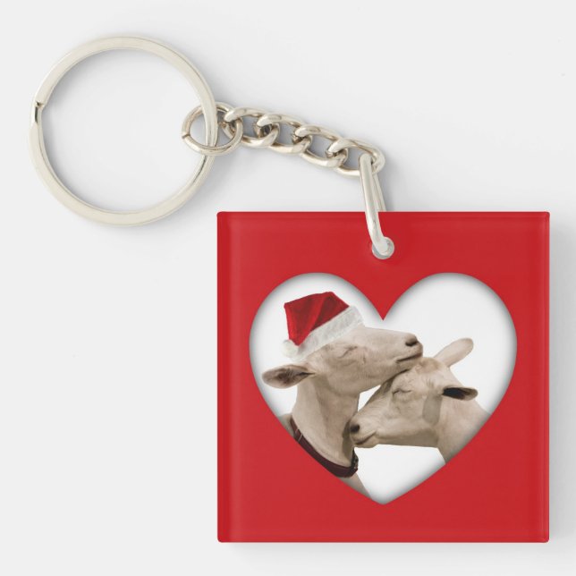 Cute Christmas Goat Couple Key Ring (Front)
