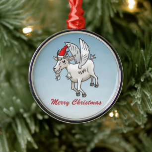Cute Christmas Goat Metal Ornament