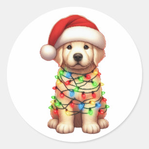 Cute Christmas Golden Retriever Classic Round Sticker