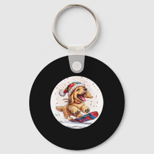 Cute Christmas Golden Retriever Dog Snowboarding S Key Ring
