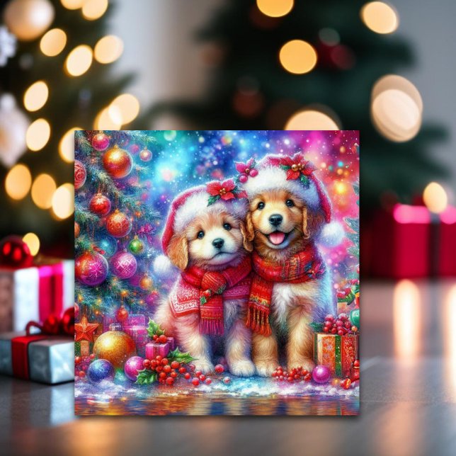 Cute Christmas Golden Retriever Puppies Christian  Holiday Card (Creator Uploaded)