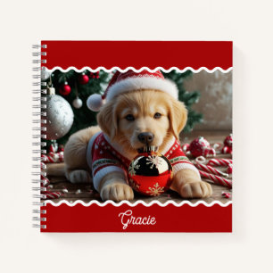 Cute Christmas Golden Retriever Puppy Personalised Notebook