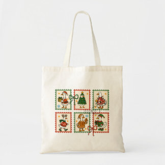 Cute Christmas Goose Postage Stamp Sheet Festive Tote Bag
