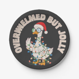 Cute Christmas Goose Wearing Santa Hat Paper Plate