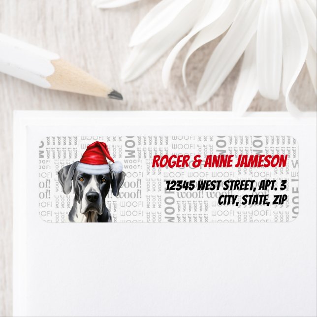 Cute Christmas Great Dane Santa Dog Return Address Label (Insitu)