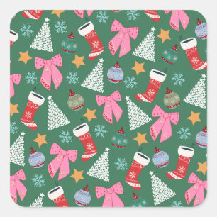 Cute Christmas Green Square Sticker