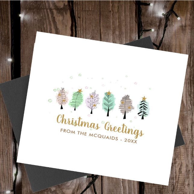 Cute  Christmas Greetings Pastel Trees Holiday Card (Creator Uploaded)