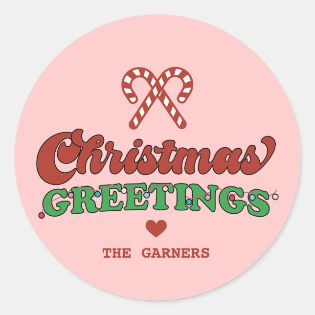 Cute Christmas Greetings Retro Classic Round Sticker (Front)
