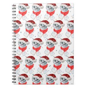 Cute Christmas Grey Tabby Cat Watercolor Notebook