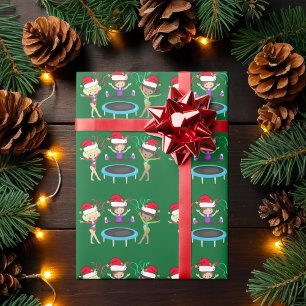 Cute Christmas Gymnastics Girls Green Gymnast Wrapping Paper