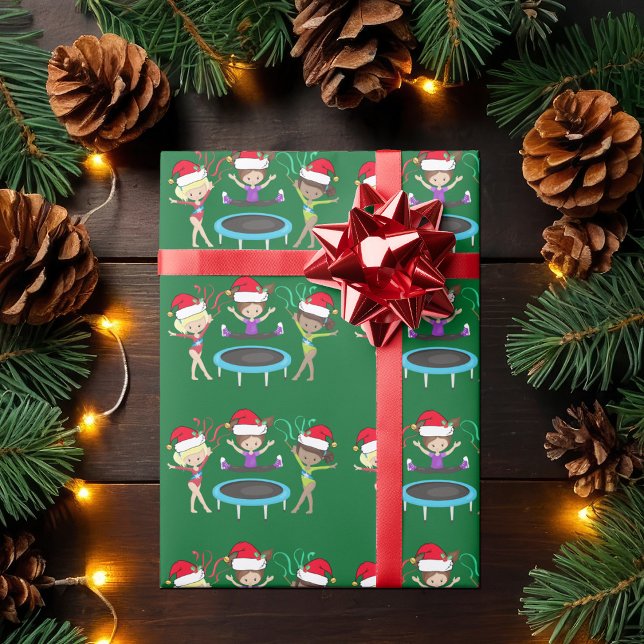 Cute Christmas Gymnastics Girls Green Gymnast Wrapping Paper (Creator Uploaded)