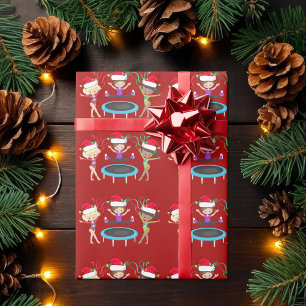 Cute Christmas Gymnastics Girls Red Gymnast Wrapping Paper