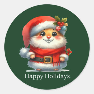 Cute Christmas hamster customisable happy holidays Classic Round Sticker