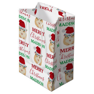 Cute Christmas Hamster Funny Animal Custom Name  Medium Gift Bag