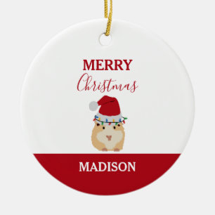 Cute Christmas Hamster Funny Animal Santa Hat Ceramic Ornament