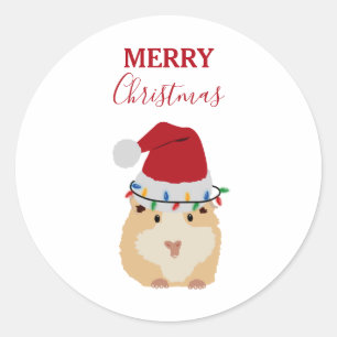 Cute Christmas Hamster Funny Animal Santa Hat   Classic Round Sticker
