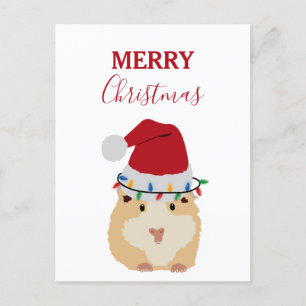 Cute Christmas Hamster Funny Animal Santa Hat  Holiday Postcard