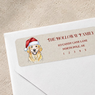 Cute Christmas Hand Drawn Golden Retriever Return Address Label