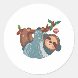 Cute Christmas Hanging Sloth  Classic Round Sticker
