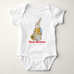 Cute Christmas hare with a basket with spruce bran Baby Bodysuit