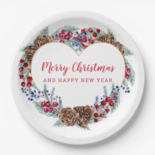 Cute Christmas Heart Wreath Paper Plates