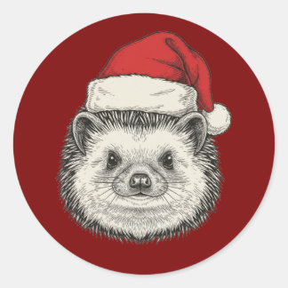 Cute Christmas Hedgehog Classic Round Sticker
