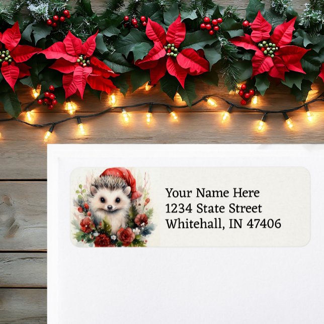 Cute Christmas Hedgehog Easy Read Return Address Label (Creator Uploaded)