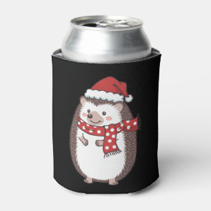 Cute Christmas Hedgehog Holiday Can Cooler