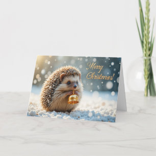Cute Christmas Hedgehog in Snow Winter Woodland  Card